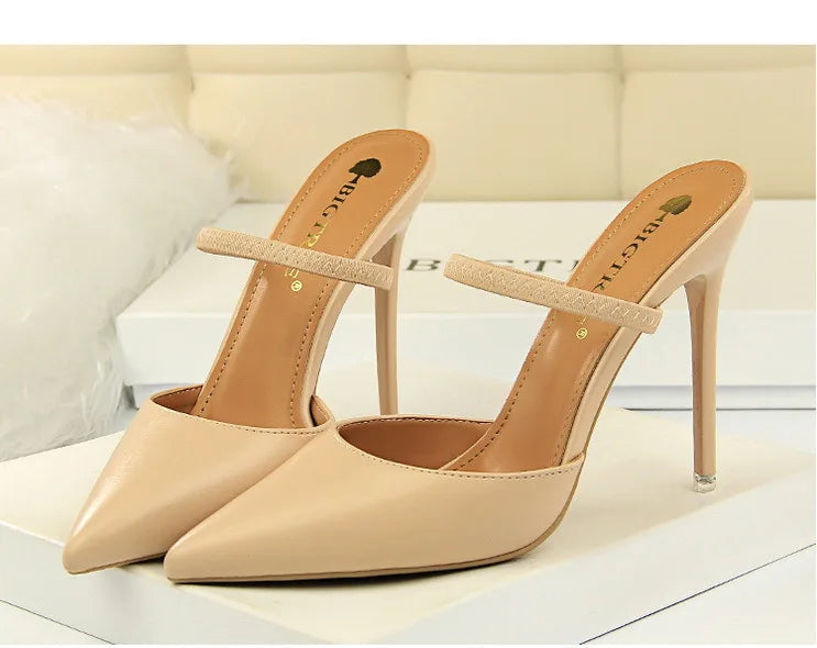 Women's Summer High Heels Slippers PU Heeled Stiletto Shoes