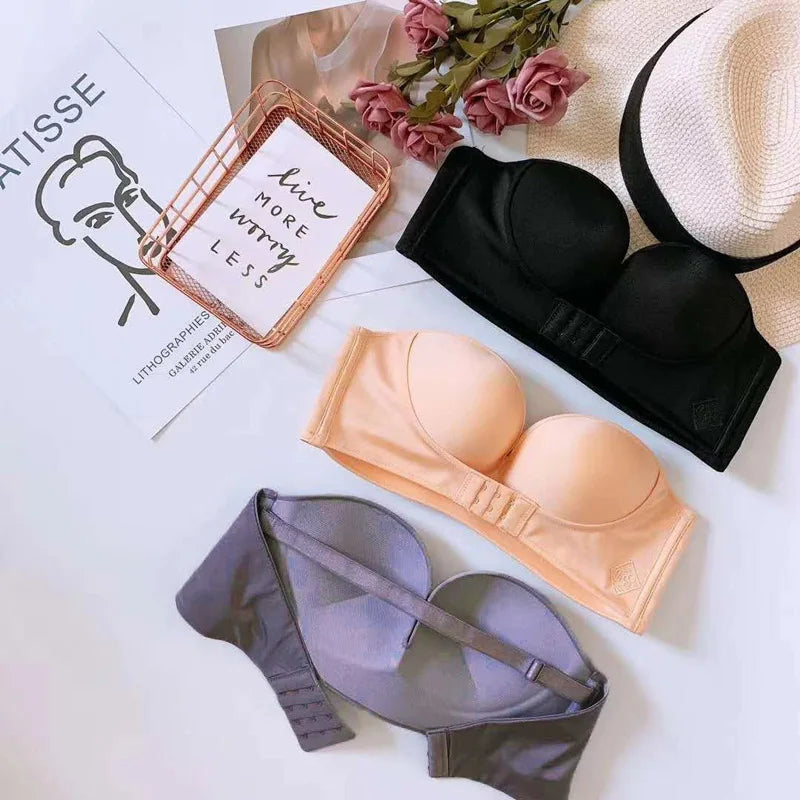 Front Closure Push Up Bra - Women Brassiere Strapless Seamless Bralette ABC Cup