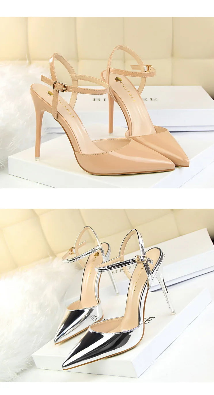 Women's Patent Leather Summer Pointed Toe High Heels