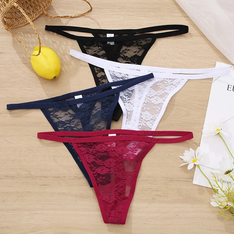 Women's Lace Thongs Low Waist T-Back Underwear Lace G-string Underpants Lingerie