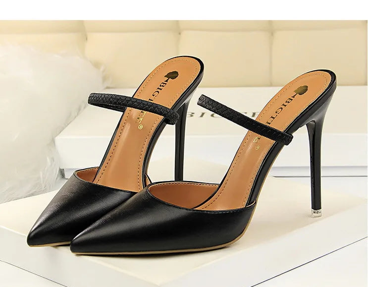 Women's Summer High Heels Slippers PU Heeled Stiletto Shoes