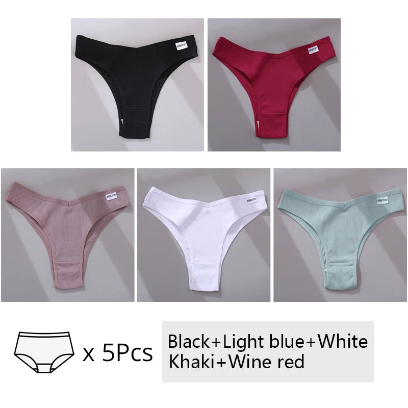Women's Cotton Underwear Set - 5 Pack Brazilian Low-Rise T-Back Panties