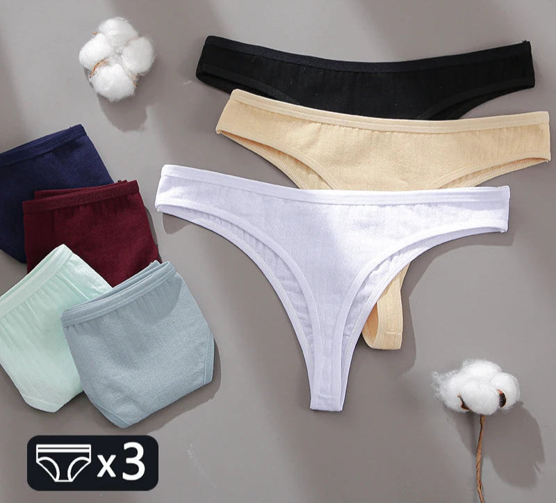 Women's Cotton Thongs 3Pcs/set Soft T-back Underpants S-XL G-string Underwear Low Waist Cotton Panty Lingerie