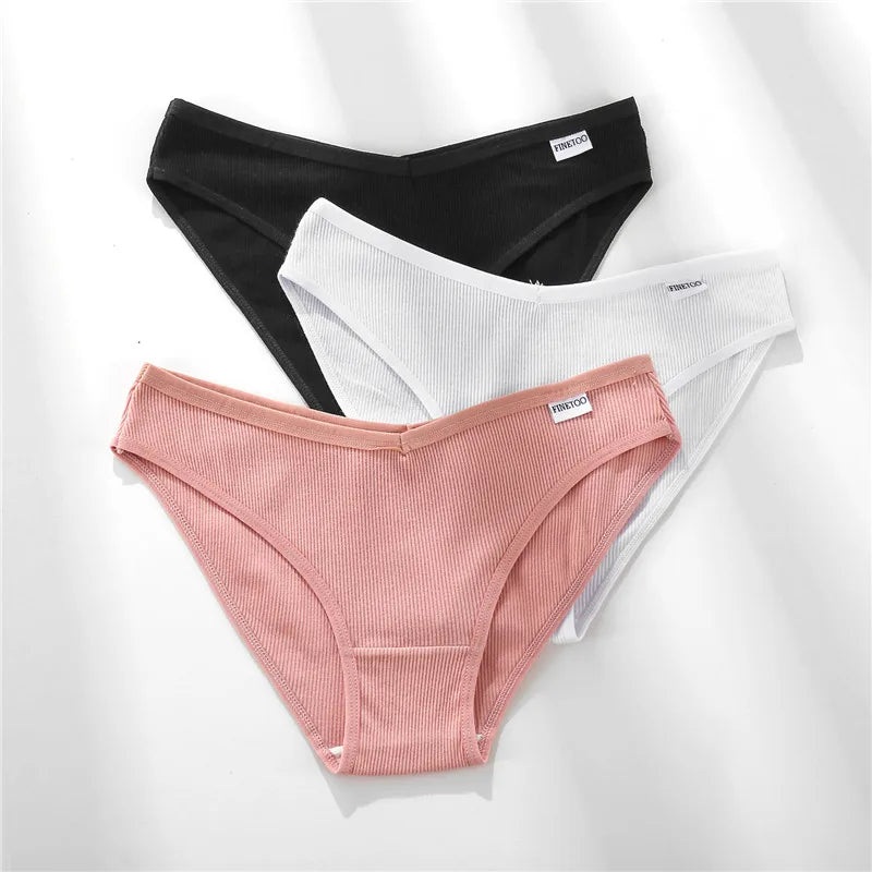 Women's 3Pcs/set Cotton Fruit Embroidery Underwear Low-Rise Briefs Underpants Panties