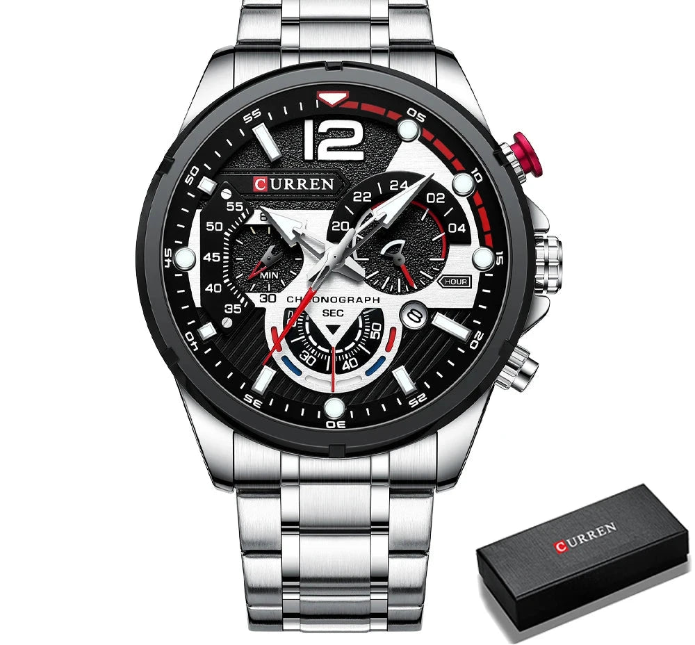 Premium Green Stainless Steel Quartz Watch - Waterproof Sport Chronograph