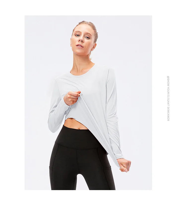 UPF50+ Women's Workout Shirt Loose Long Sleeve Sports Top Breathable Quick Dry Yoga Exercise Fitness Running Shirt