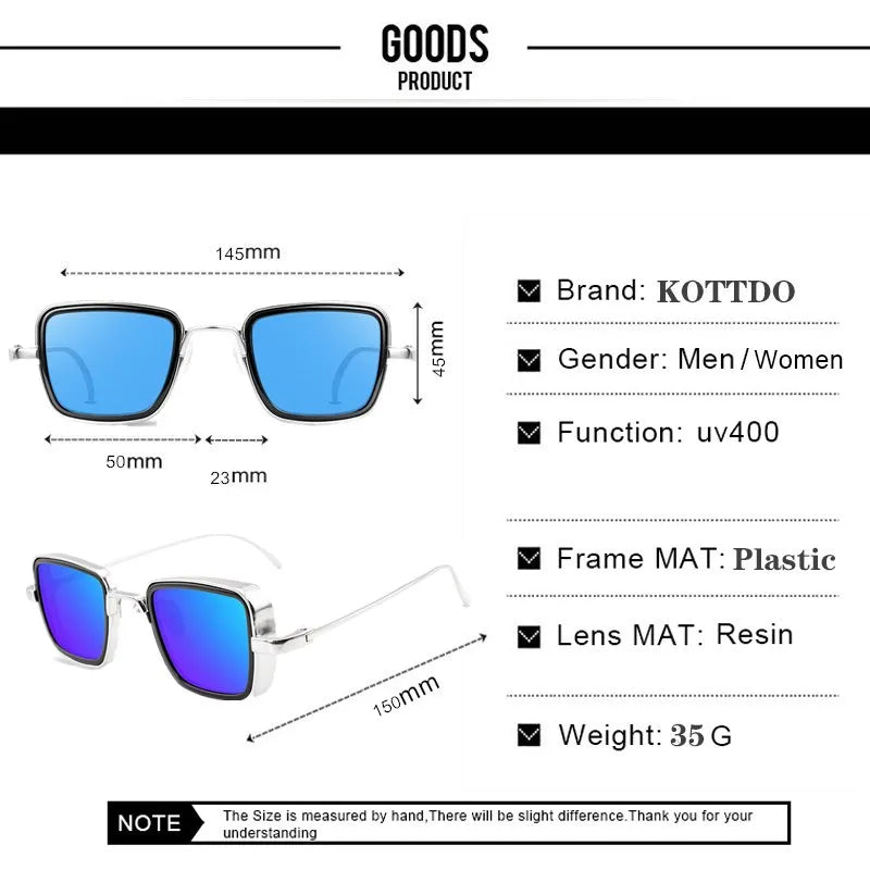 Vintage Steampunk Square Metal Frame Sunglasses - UV400 Protection