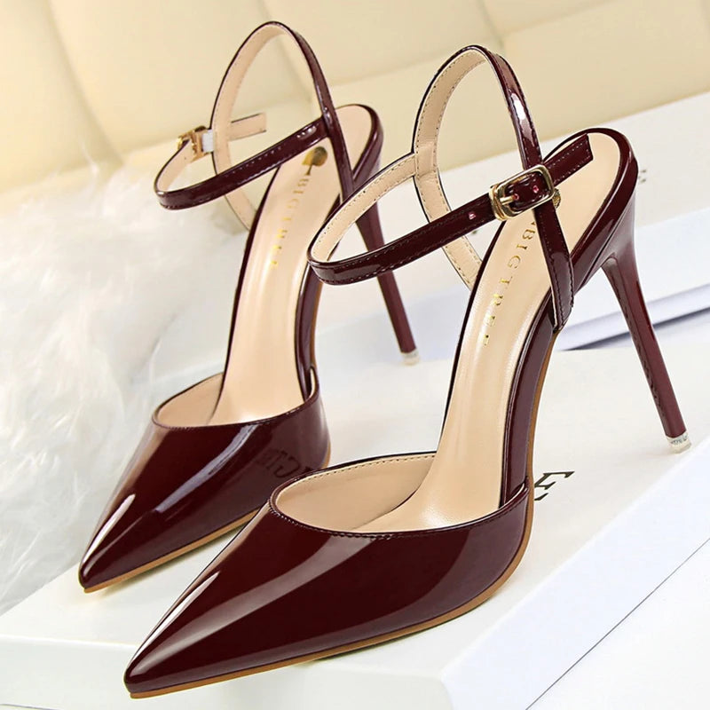 Women's Patent Leather Summer Pointed Toe High Heels