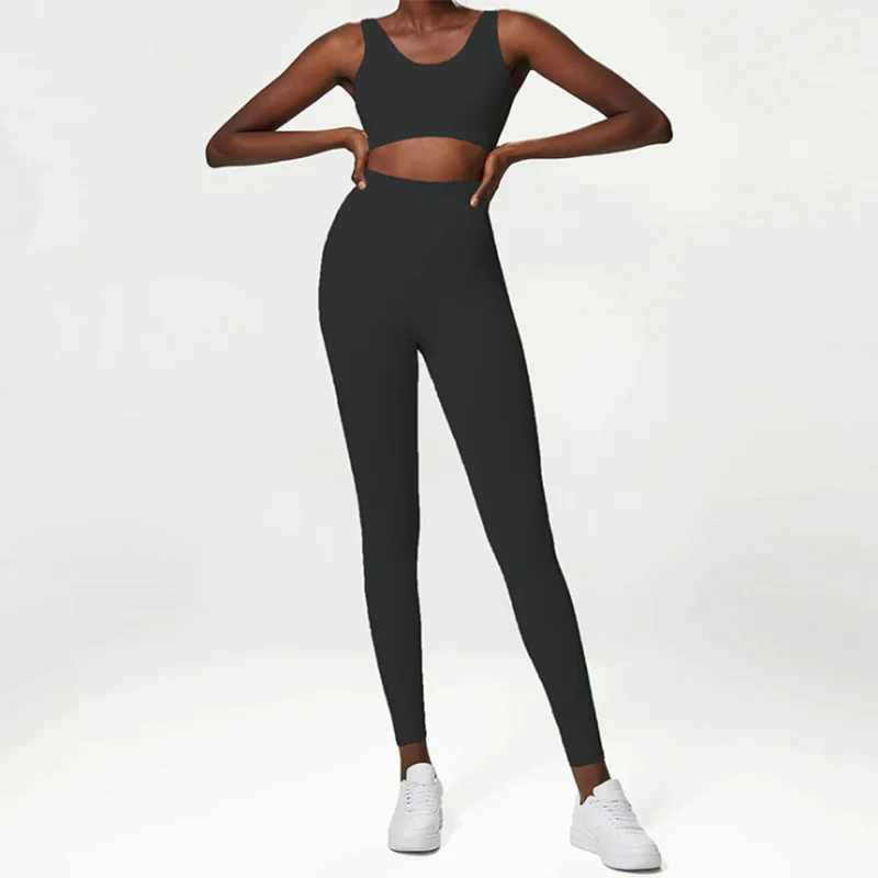 Women's 2 Pieces Fitness Sports Set Gym Bra Elasticity High Waist Leggings Athletic Wear Set