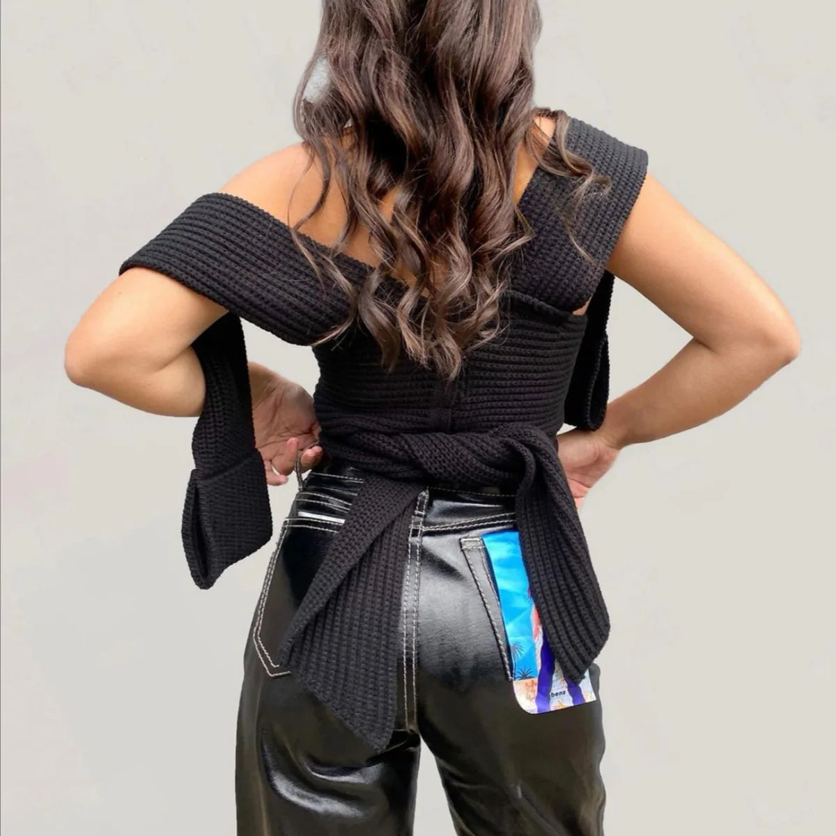 Women's Fall Winter Knitted Crop Top Sleeveless Pullover Bandage Sweater