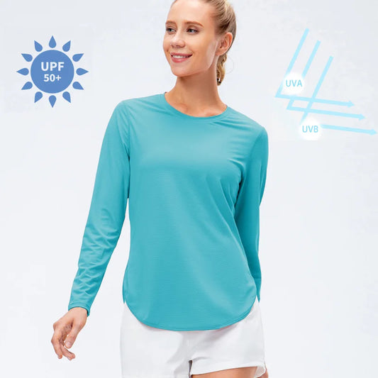 UPF50+ Women's Workout Shirt Loose Long Sleeve Sports Top Breathable Quick Dry Yoga Exercise Fitness Running Shirt
