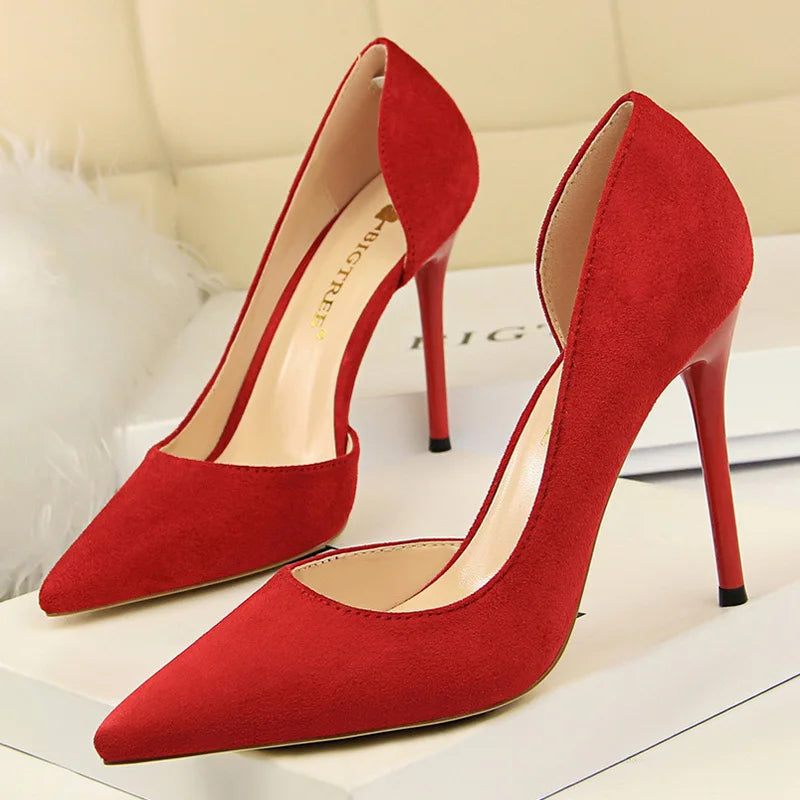 Women's Pointed Toe Stiletto High Heels Suede Heels 10.5cm