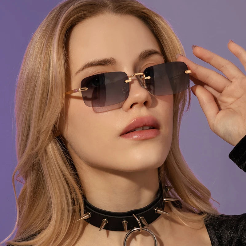 Small Rimless Square Sunglasses - UV400 Protection Metal Frame