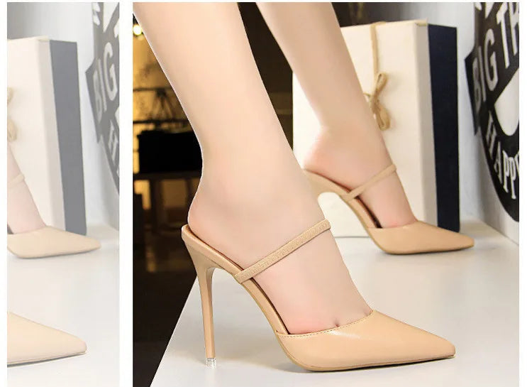 Women's Summer High Heels Slippers PU Heeled Stiletto Shoes