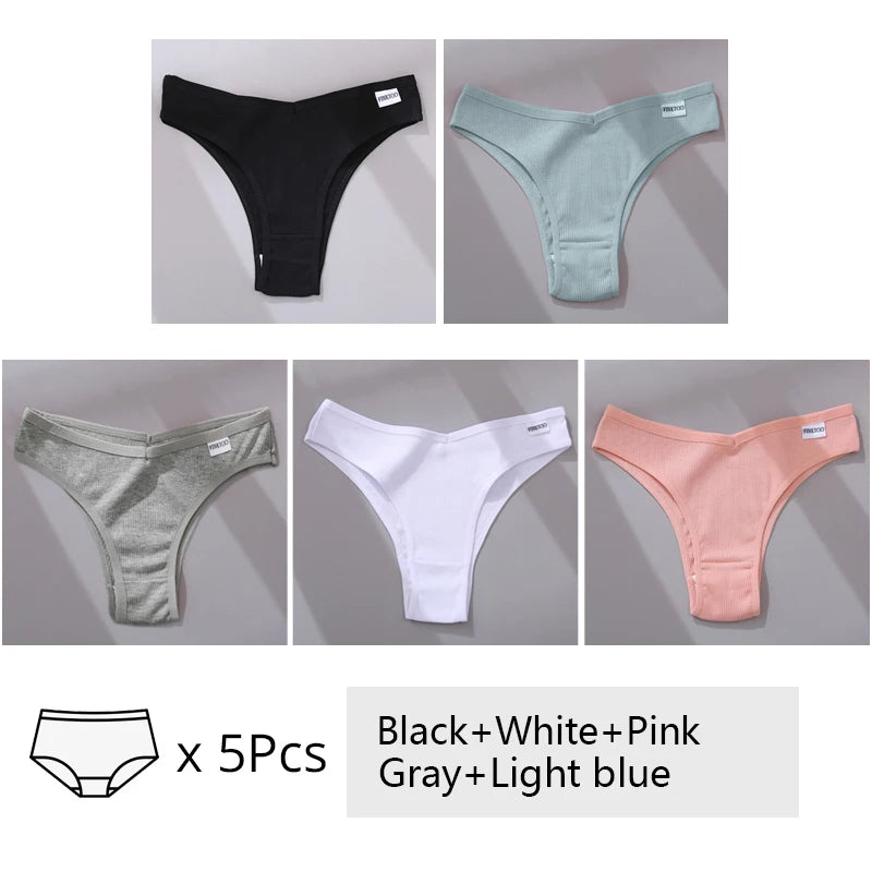 Women's Cotton Underwear Set - 5 Pack Brazilian Low-Rise T-Back Panties