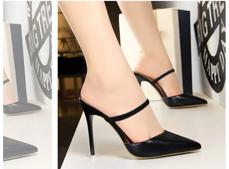 Women's Summer High Heels Slippers PU Heeled Stiletto Shoes