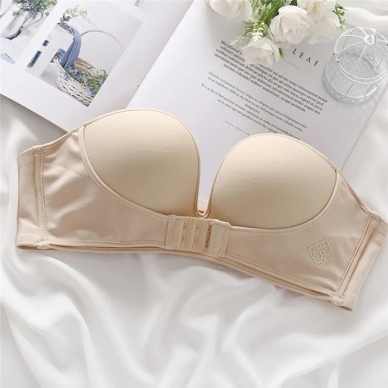 Front Closure Push Up Bra - Women Brassiere Strapless Seamless Bralette ABC Cup