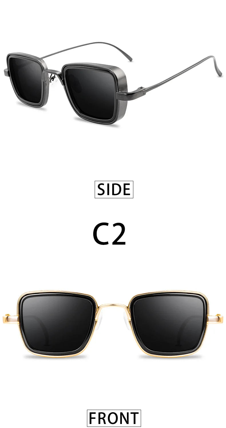 Vintage Steampunk Square Metal Frame Sunglasses - UV400 Protection