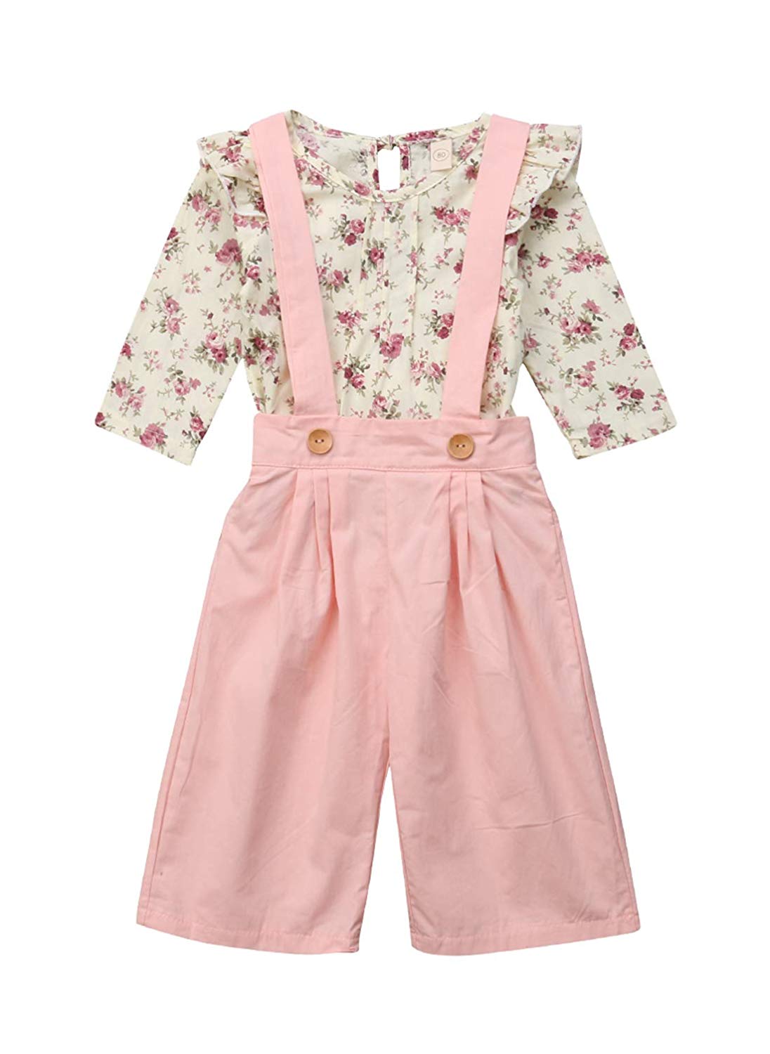 Girl's Floral Top and Jumpsuit 2PCS outfit Set