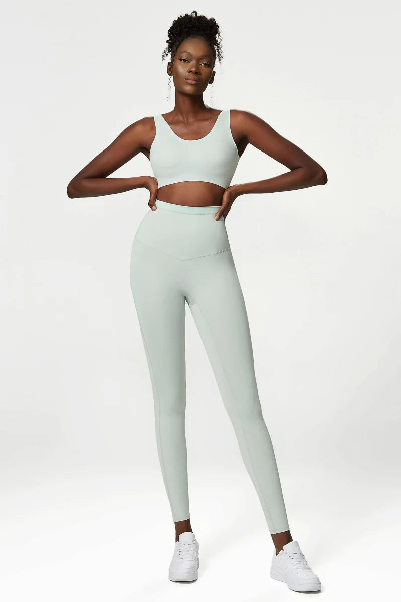 Women's 2 Pieces Fitness Sports Set Gym Bra Elasticity High Waist Leggings Athletic Wear Set