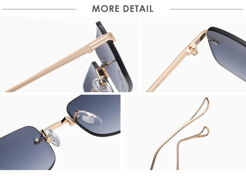 Small Rimless Square Sunglasses - UV400 Protection Metal Frame