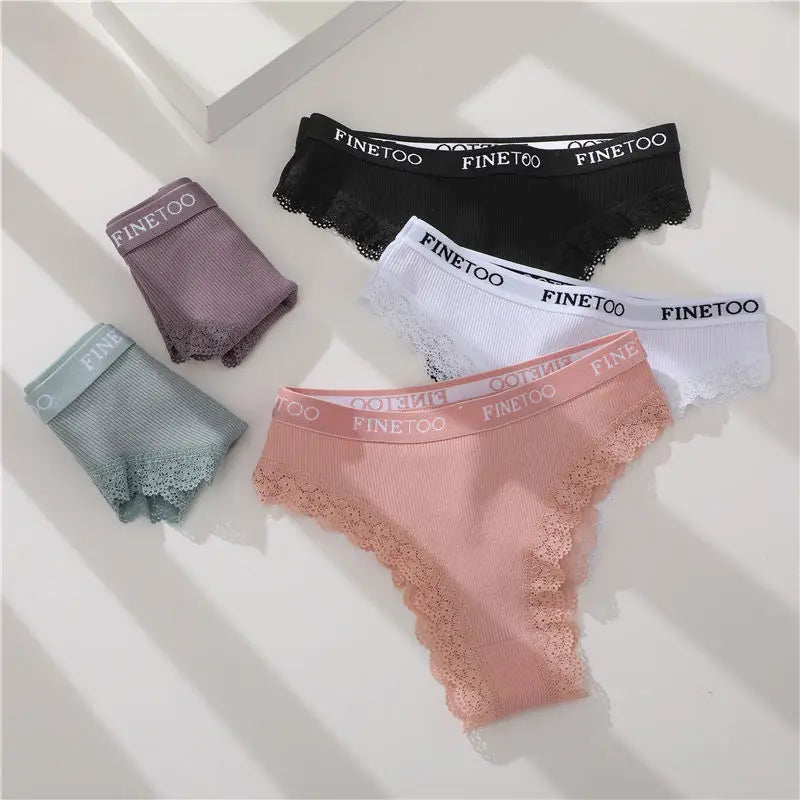 Women's Cotton Lace Low Waist Underwear Thongs G-String Lingerie