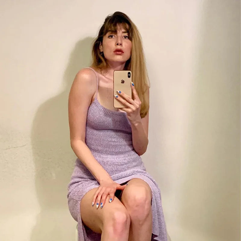 Women's Summer Knit Bandage Sleeveless Midi Elegant Outfits Club Party Straps Slip Dress