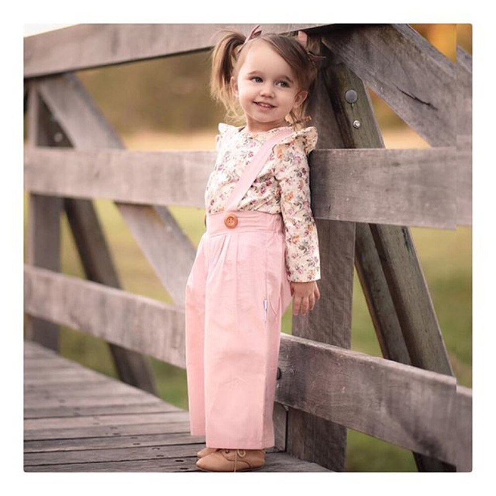 Girl's Floral Top and Jumpsuit 2PCS outfit Set