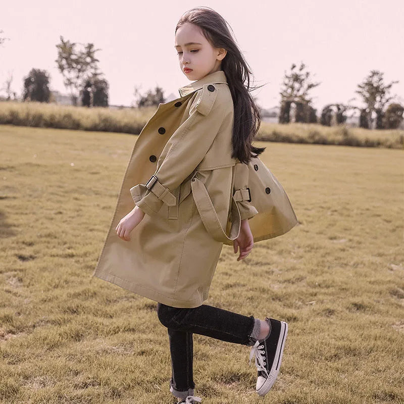 Girls Long Trench Windbreaker Coat 4-13 Years Old