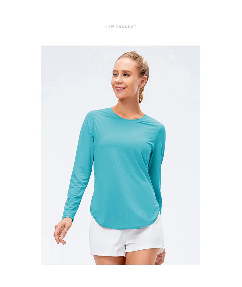 UPF50+ Women's Workout Shirt Loose Long Sleeve Sports Top Breathable Quick Dry Yoga Exercise Fitness Running Shirt