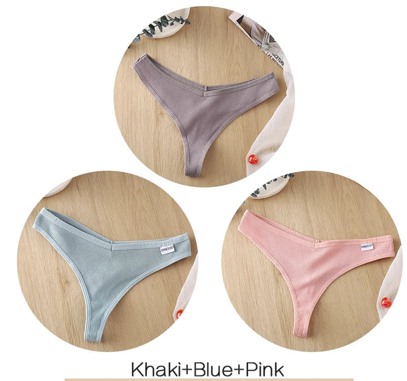 Women's Fruit Embroidery Thongs Cotton T-back Underpants G-string V Waist Underwear Bikini Lingerie