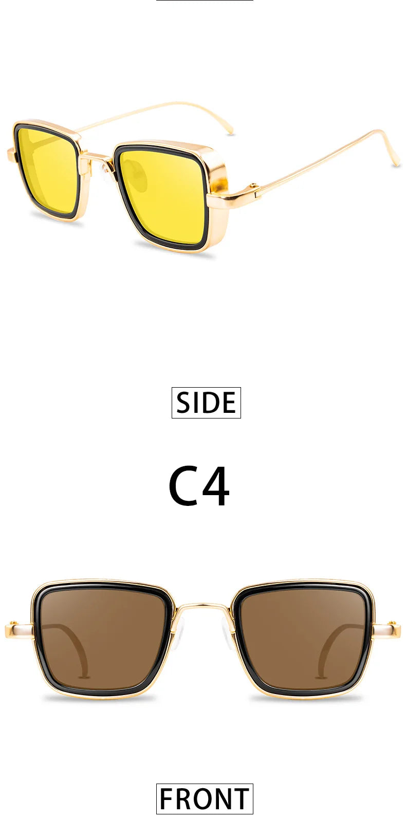 Vintage Steampunk Square Metal Frame Sunglasses - UV400 Protection