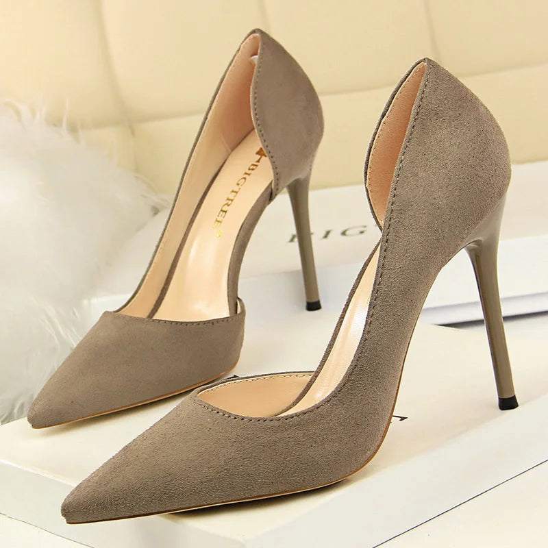 Women's Pointed Toe Stiletto High Heels Suede Heels 10.5cm