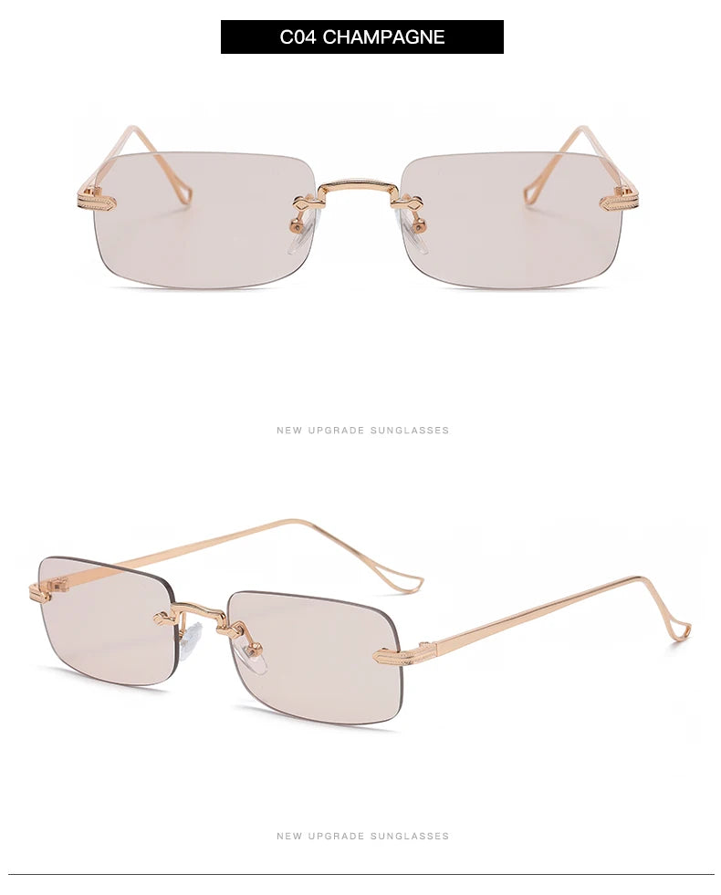 Small Rimless Square Sunglasses - UV400 Protection Metal Frame