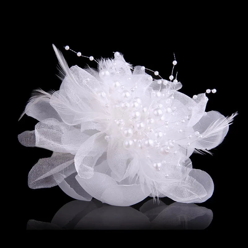 Elegant Feather Fabric Flower Brooch - Women's Corsage Lapel Pin