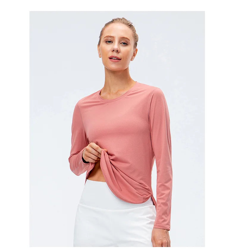 UPF50+ Women's Workout Shirt Loose Long Sleeve Sports Top Breathable Quick Dry Yoga Exercise Fitness Running Shirt