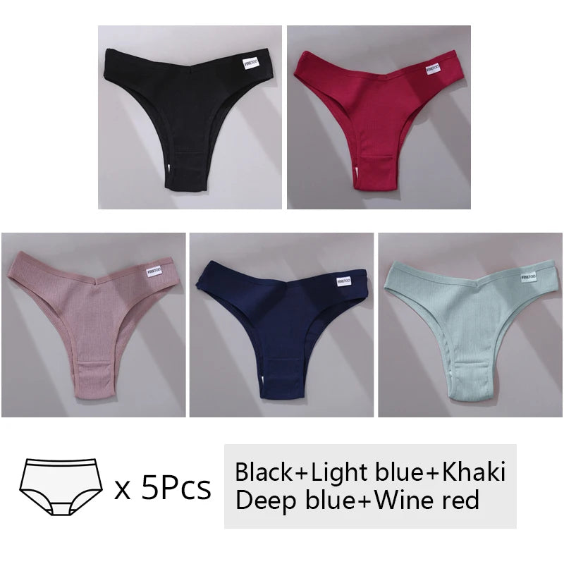 Women's Cotton Underwear Set - 5 Pack Brazilian Low-Rise T-Back Panties