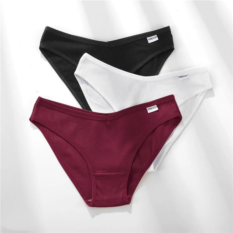 Women's 3Pcs/set Cotton Fruit Embroidery Underwear Low-Rise Briefs Underpants Panties