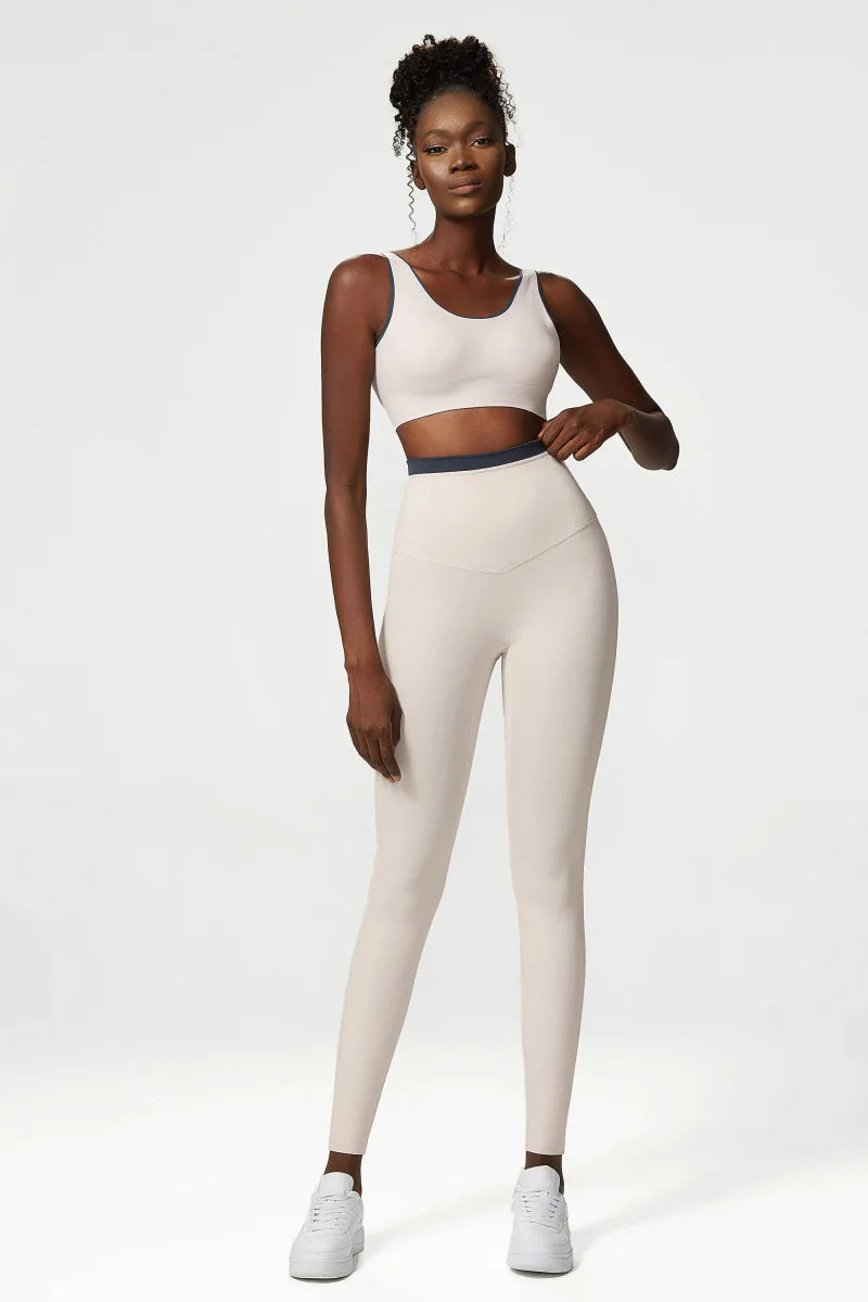 Women's 2 Pieces Fitness Sports Set Gym Bra Elasticity High Waist Leggings Athletic Wear Set