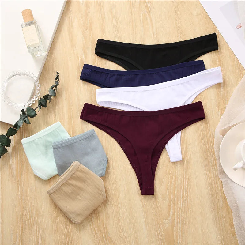 Women's Cotton Thongs 3Pcs/set Soft T-back Underpants S-XL G-string Underwear Low Waist Cotton Panty Lingerie