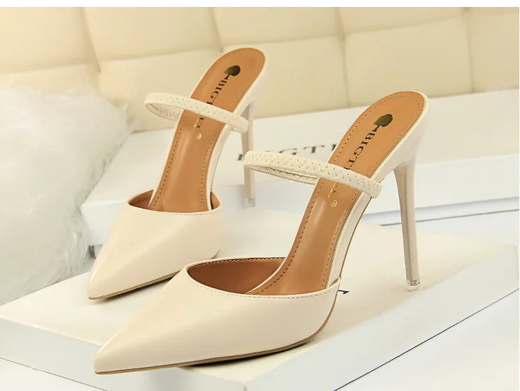Women's Summer High Heels Slippers PU Heeled Stiletto Shoes