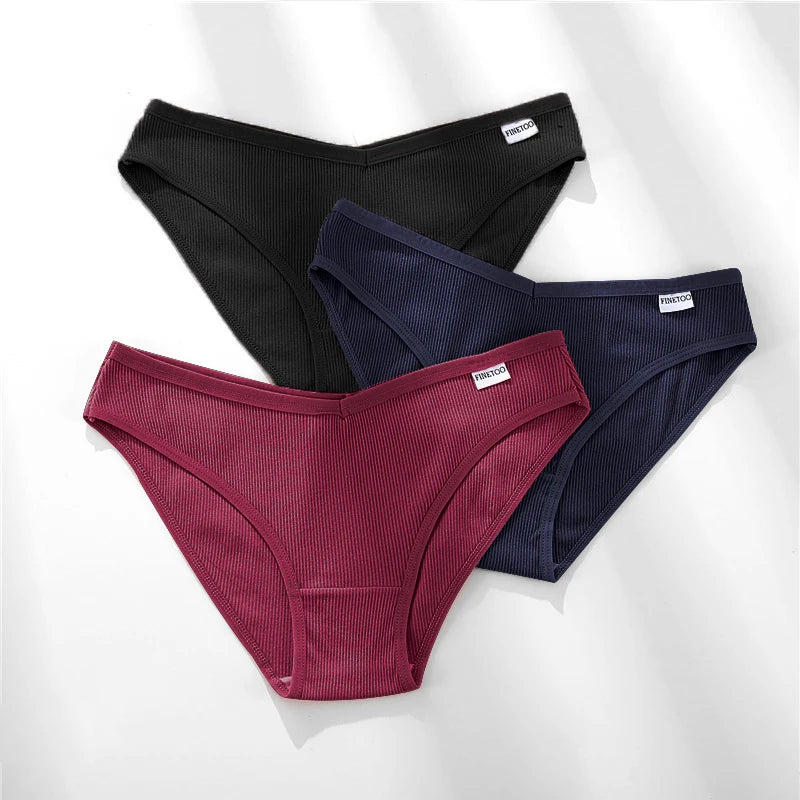 Women's 3Pcs/set Cotton Fruit Embroidery Underwear Low-Rise Briefs Underpants Panties