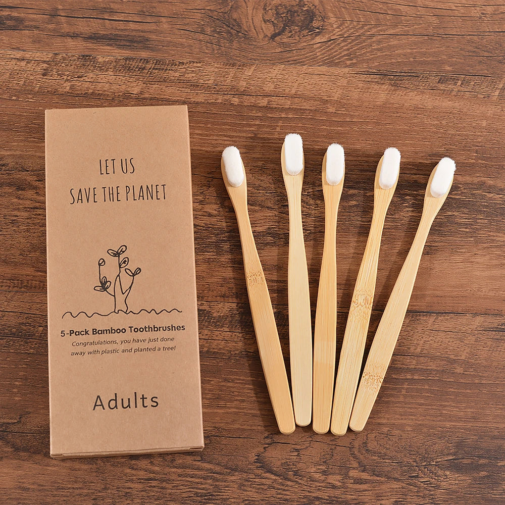 Adults 5Pcs Ultra Fine Bristle Vegan Bamboo Toothbrush