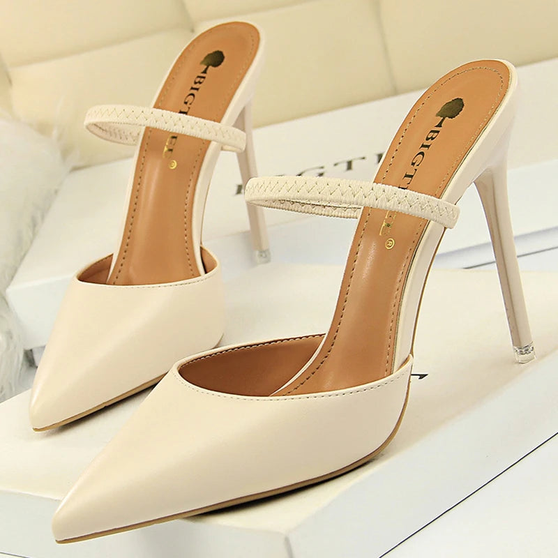 Women's Summer High Heels Slippers PU Heeled Stiletto Shoes