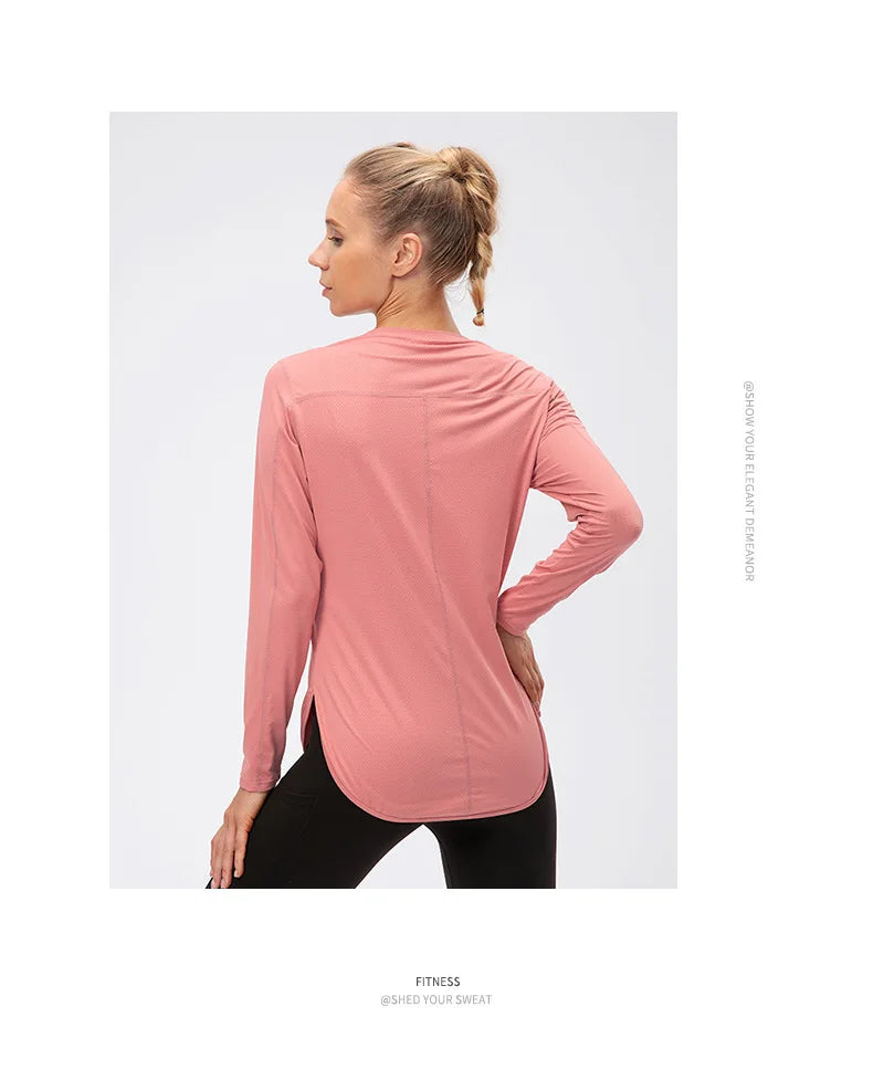 UPF50+ Women's Workout Shirt Loose Long Sleeve Sports Top Breathable Quick Dry Yoga Exercise Fitness Running Shirt