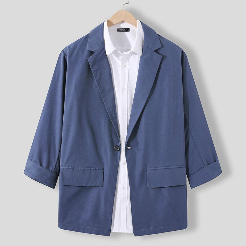Men's Lapel 3/4 Sleeve One Button Blazer S-5XL