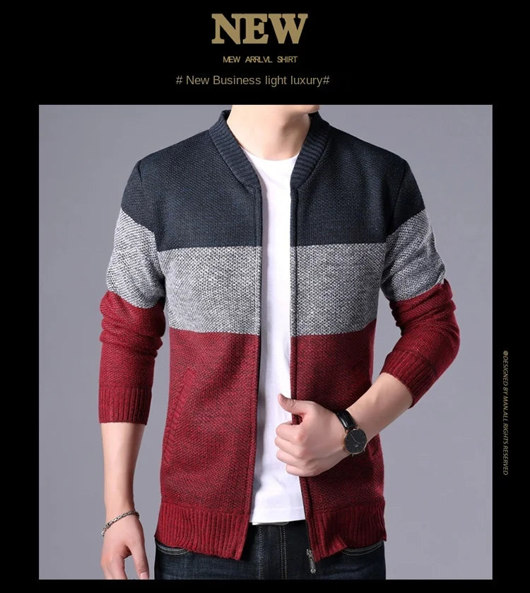 Men's Patchwork Knitted Cardigan Knitwear Sweater