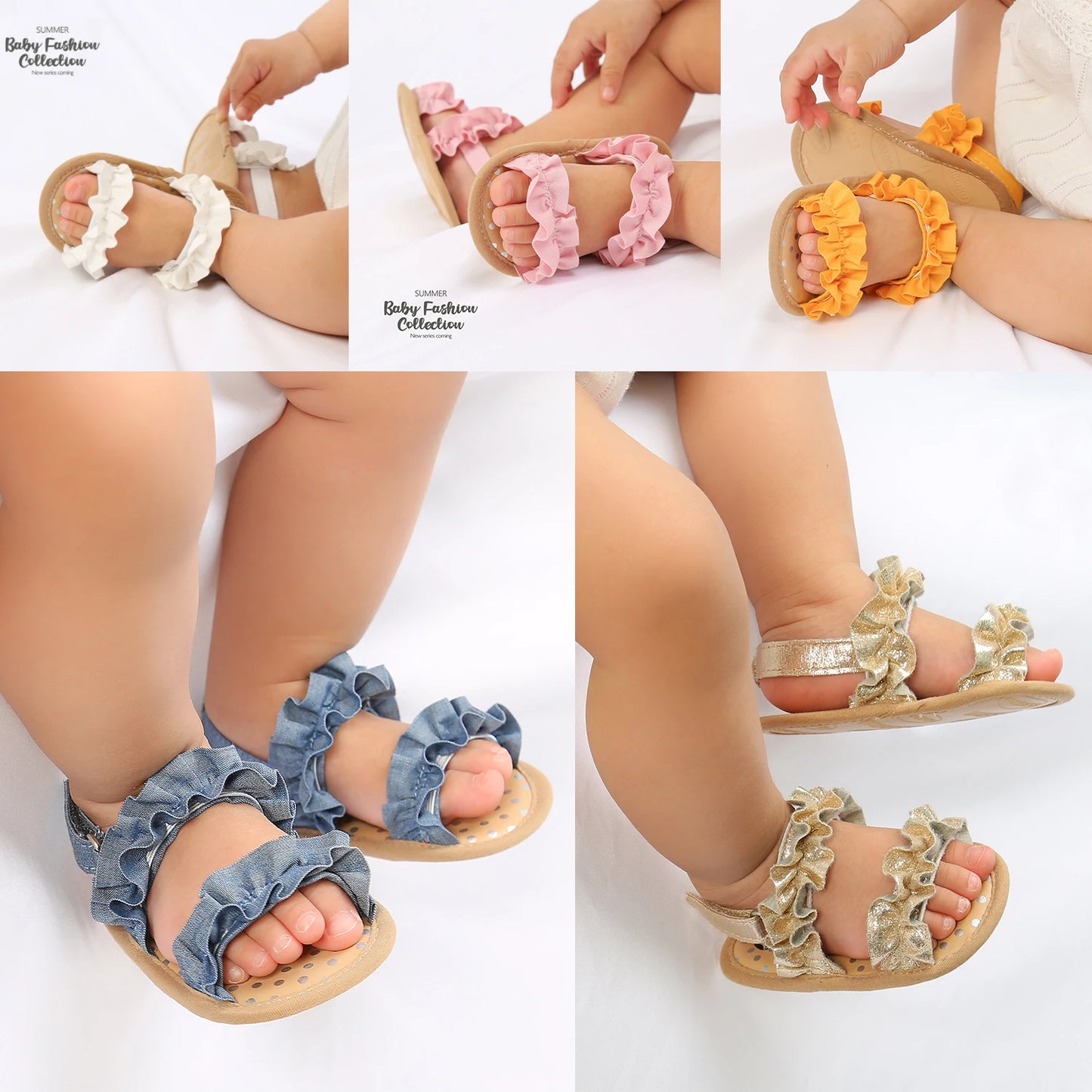 Baby Girls Summer Sandals Shoes Anti-Slip Soft Sole Ruffle Flat Shoes