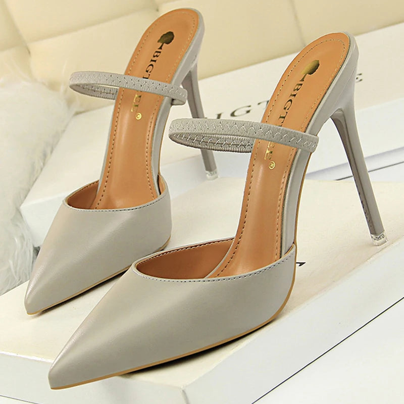 Women's Summer High Heels Slippers PU Heeled Stiletto Shoes