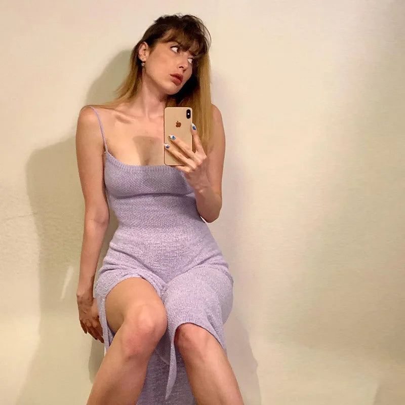Women's Summer Knit Bandage Sleeveless Midi Elegant Outfits Club Party Straps Slip Dress